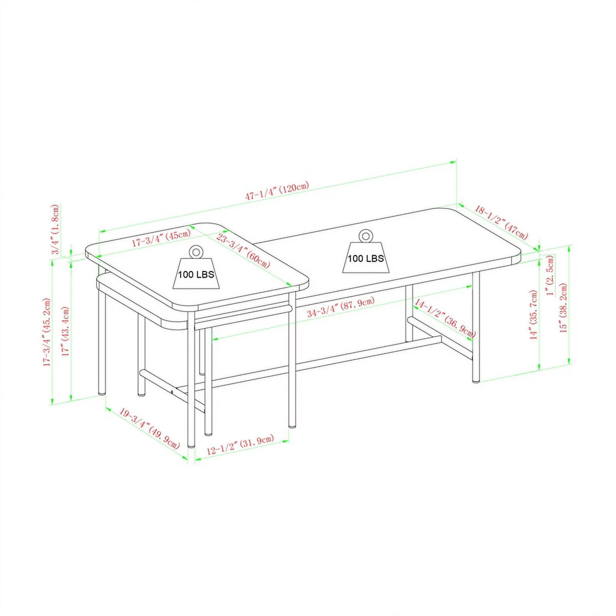 Oak Black 2-Piece Wood Nesting Coffee Table Y12495