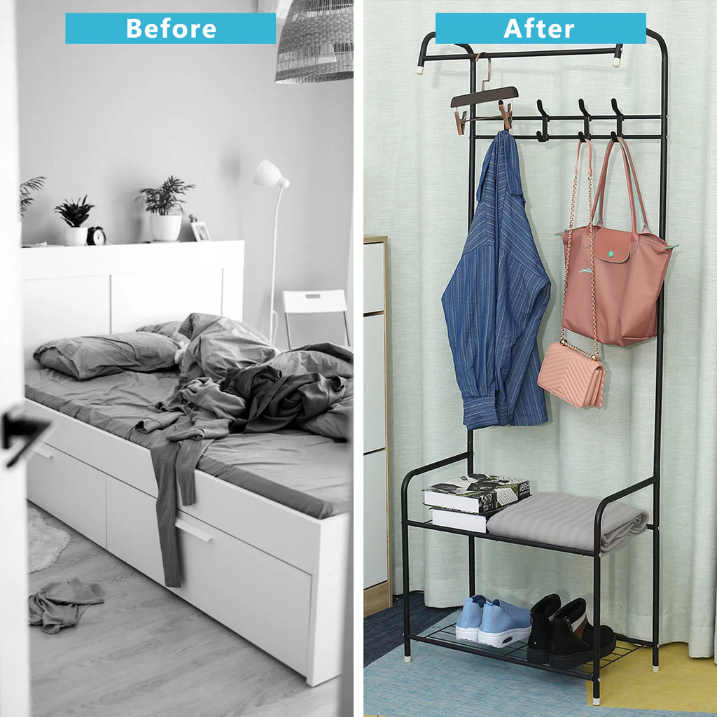 Metal Hall Tree Storage Organizer Shelf Clothes Stand Q346196