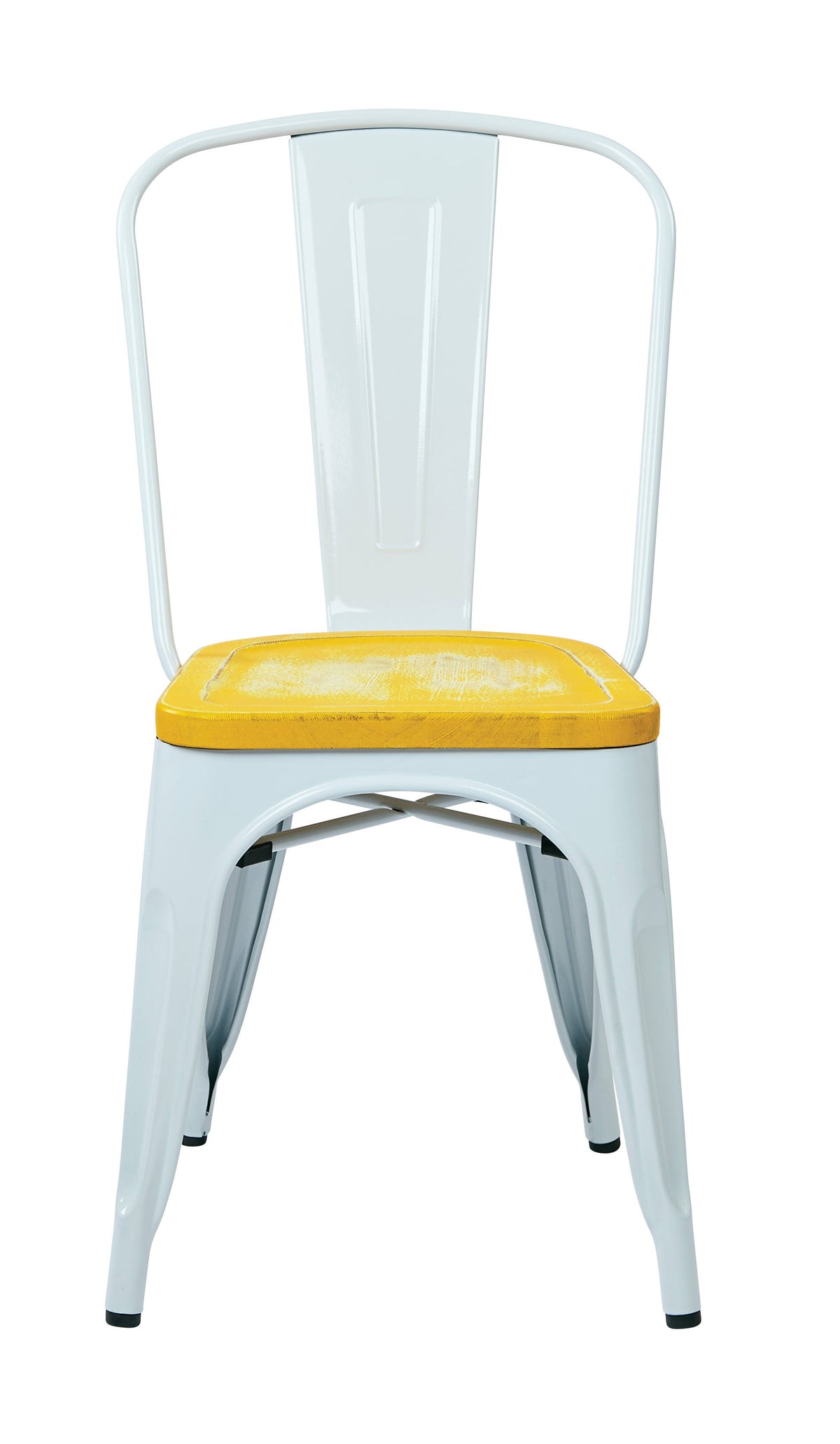 White Metal Chair with Vintage Wood Seat K907