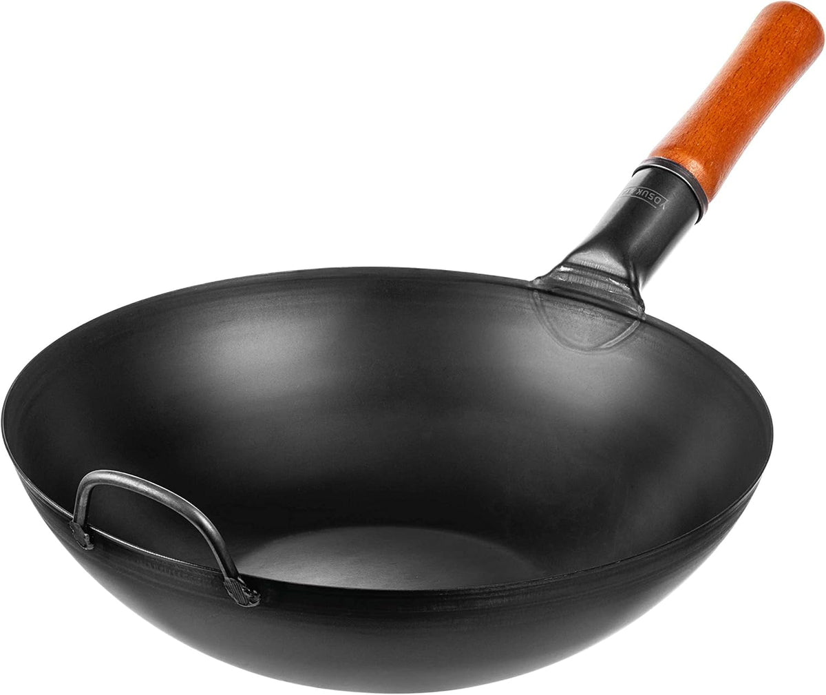 Carbon Steel Wok Pan 13,5" Flat Bottom Black Steel Wok F912658