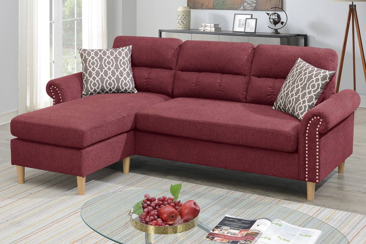 Red Polyfiber Reversible Sectional Sofa Set W32011