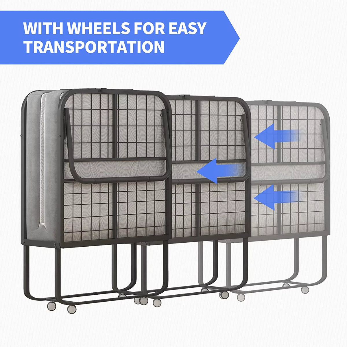 Folding Bed with 4 Inch Mattress and Lockable Wheels S987871