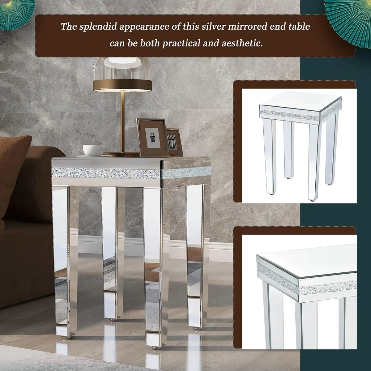 Glass Mirror Corner Table with Adjustable Height Legs N185923