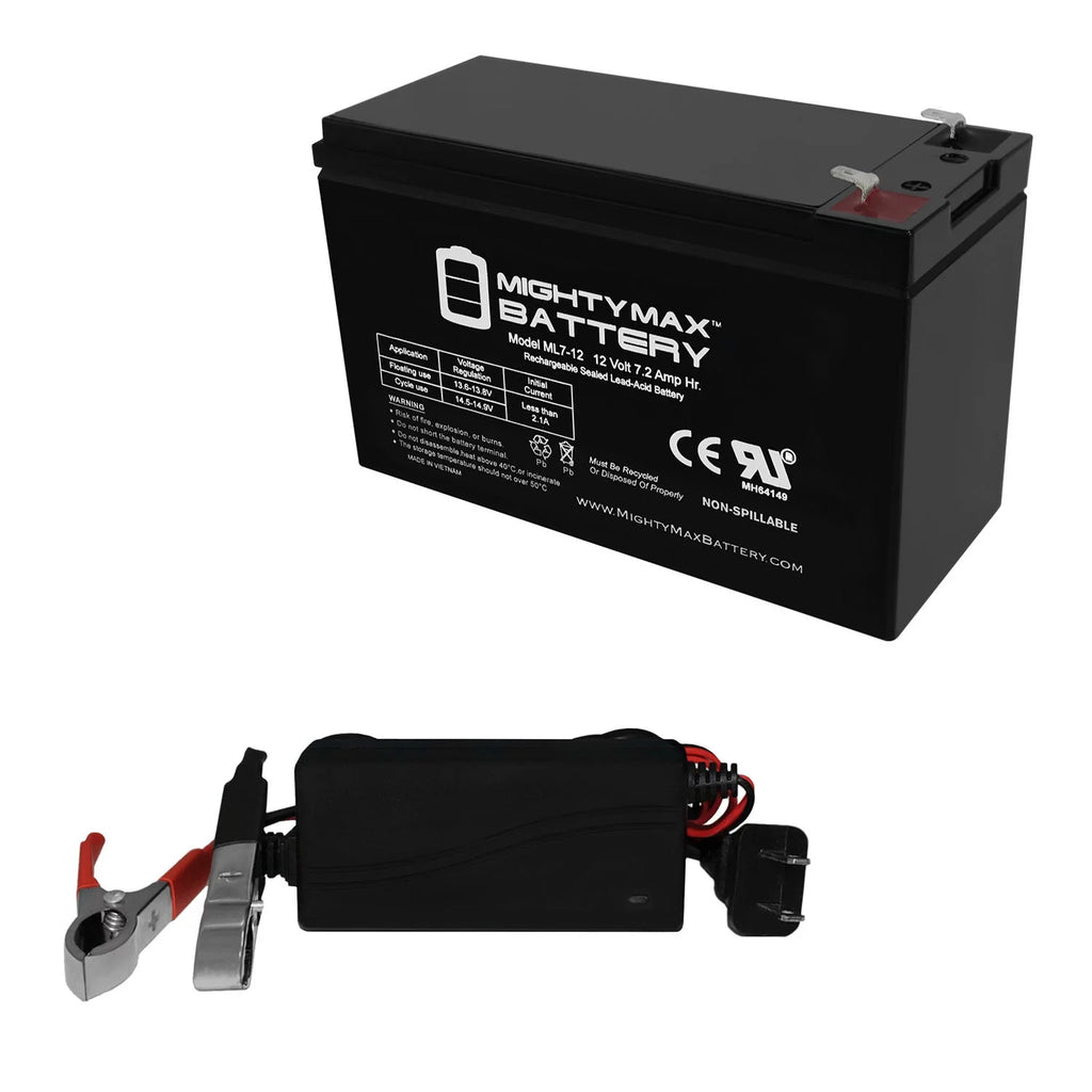 12V 7.2AH Replacement Battery + 12V 1Amp Charger V500