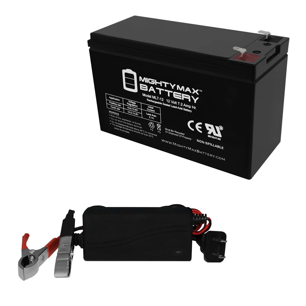 12V 7.2AH Replacement Battery + 12V 1Amp Charger V500