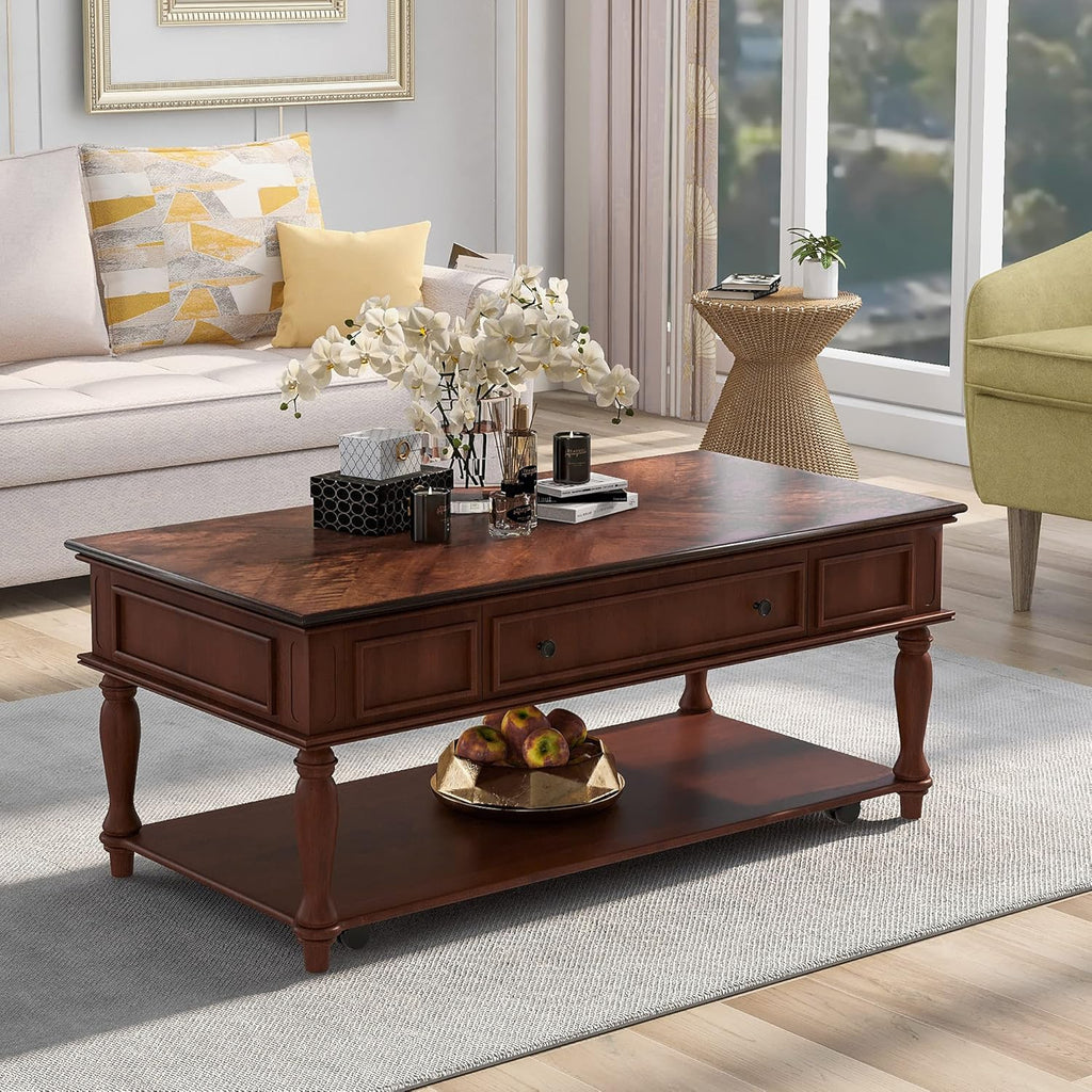 Gray Wood Coffee Table with Drawer and Storage Shelf P497719