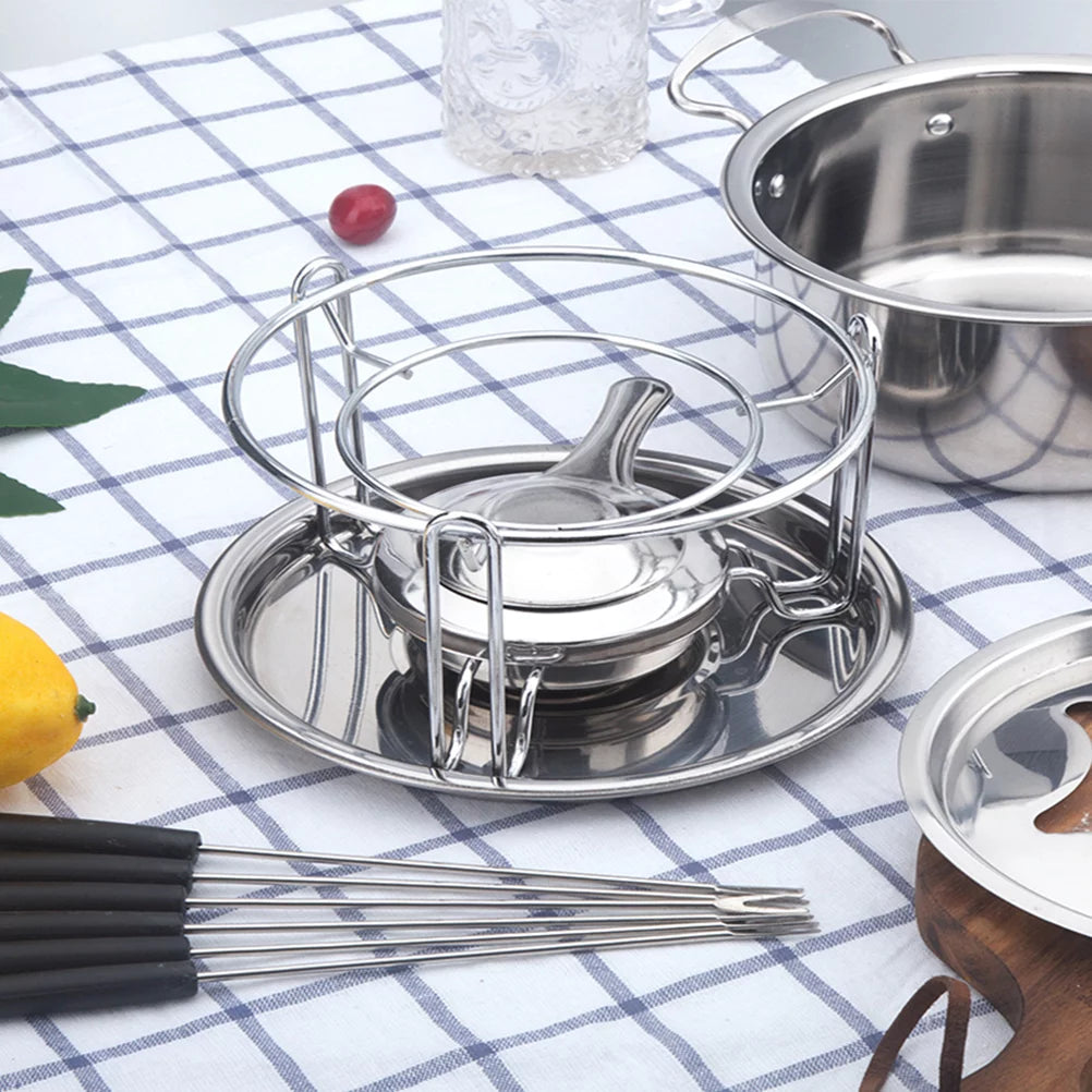 10-Piece Set Stainless Steel Chocolate Melting Pot Cheese Fondue Set W63644