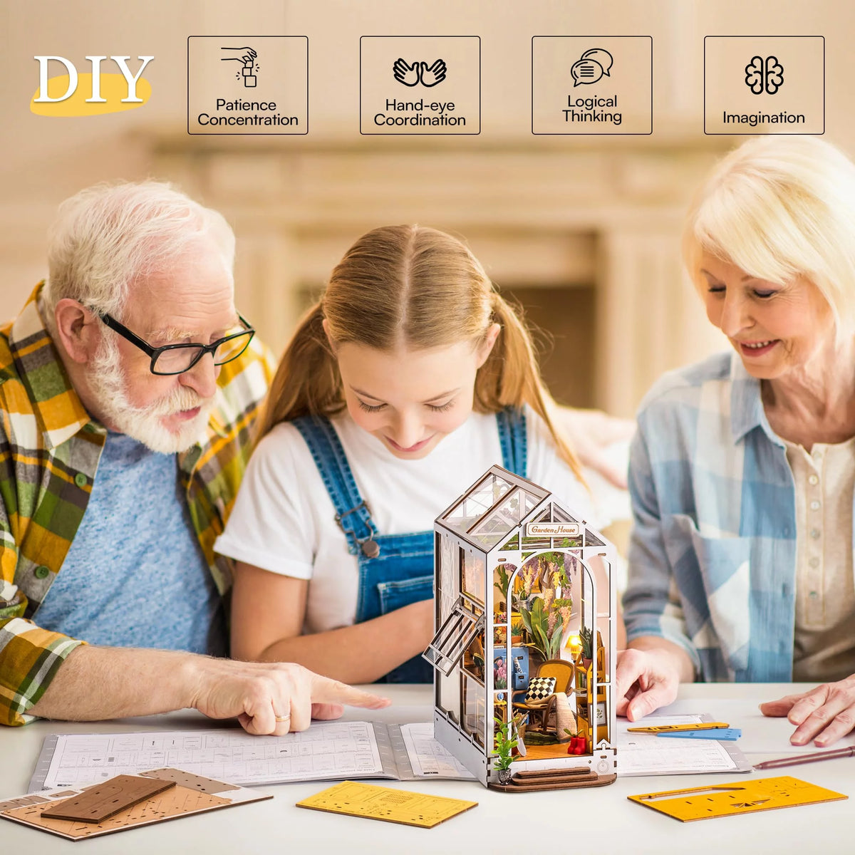 Book Nook Kit DIY Miniature House with LED Light Wooden Bookend Craft Diorama Kit P757751