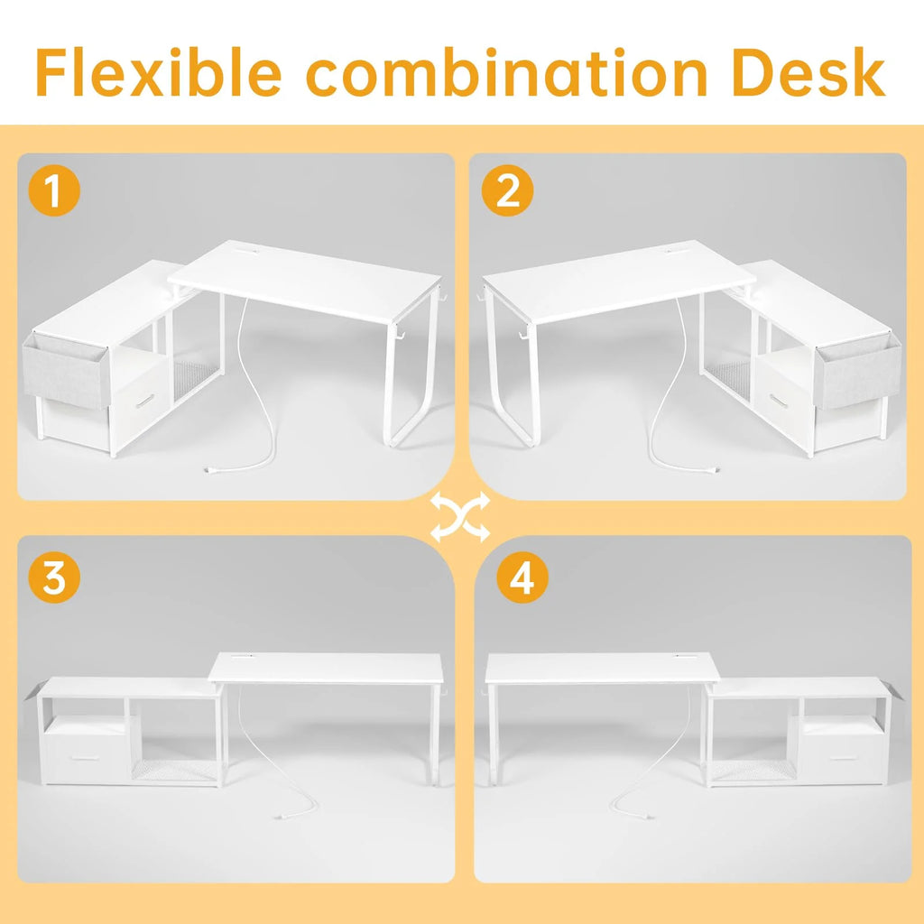 L Shaped Desk with LED Light and Power Outlet U429519