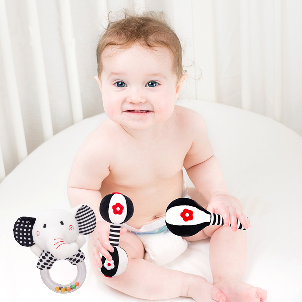 3PCS Soft High Contrast Black and White Baby Rattles X546908