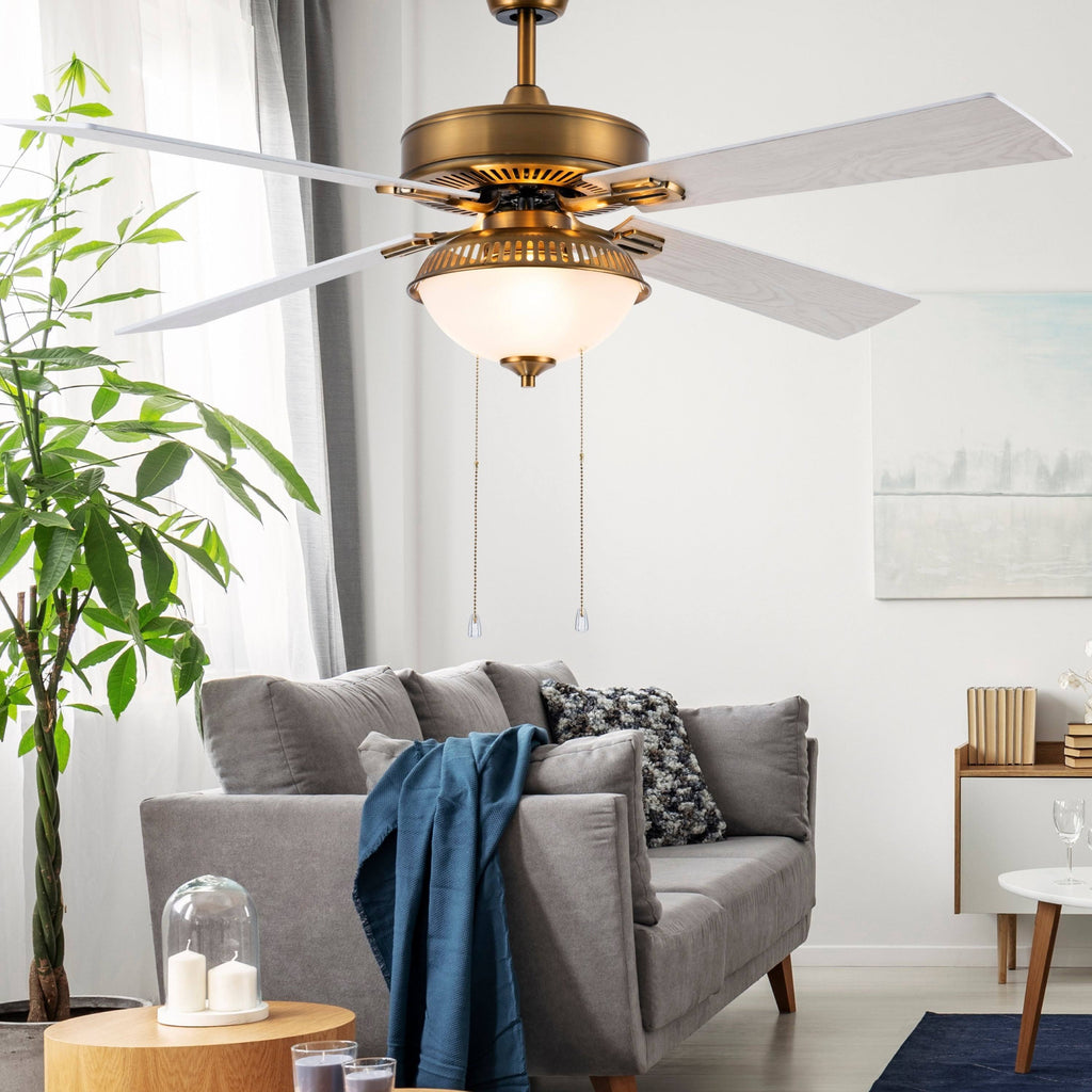 Brass and White LED Ceiling Fan with Light U925