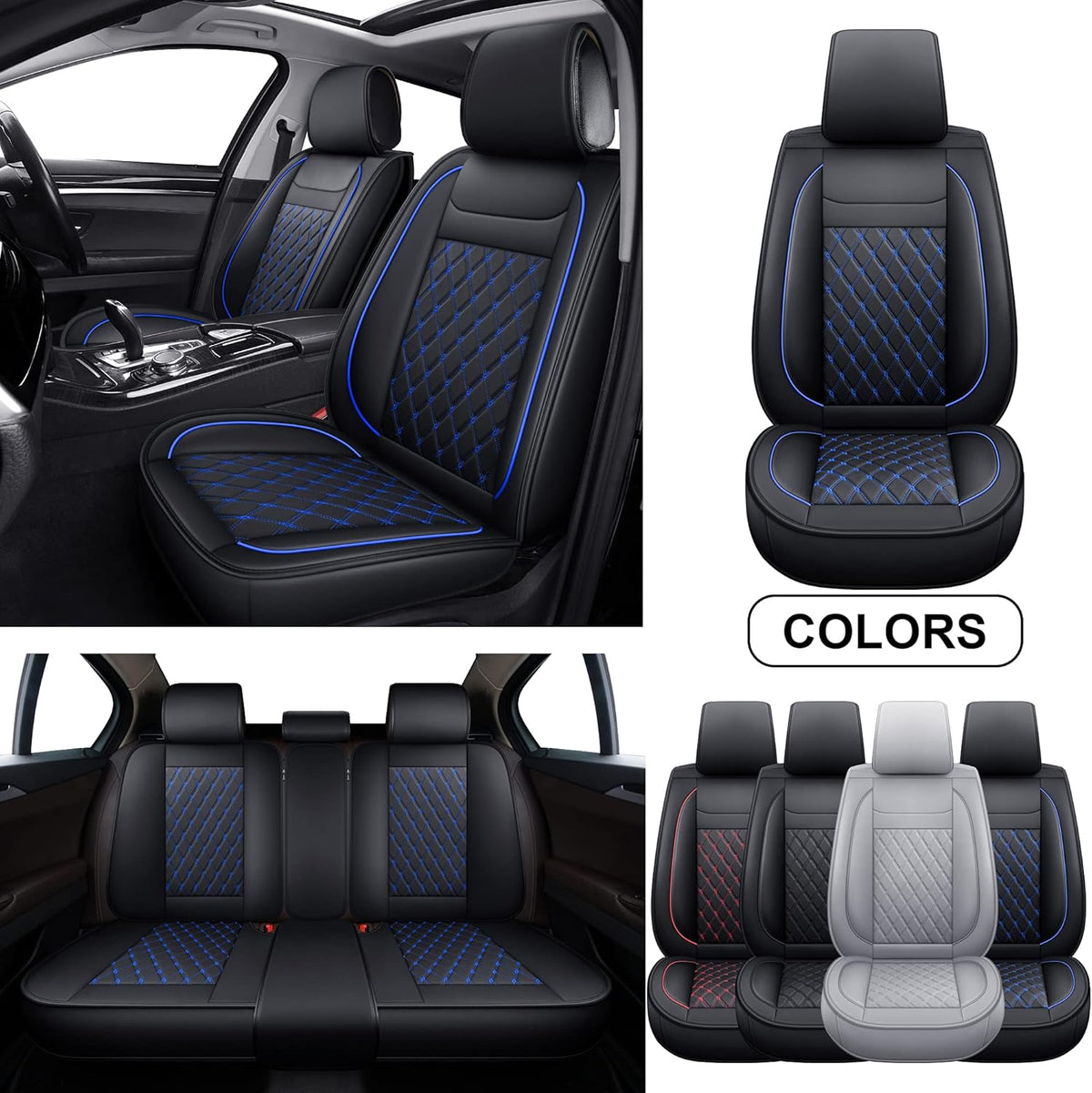 Gray Faux Leather Universal Car Seat Covers Full Set I17688