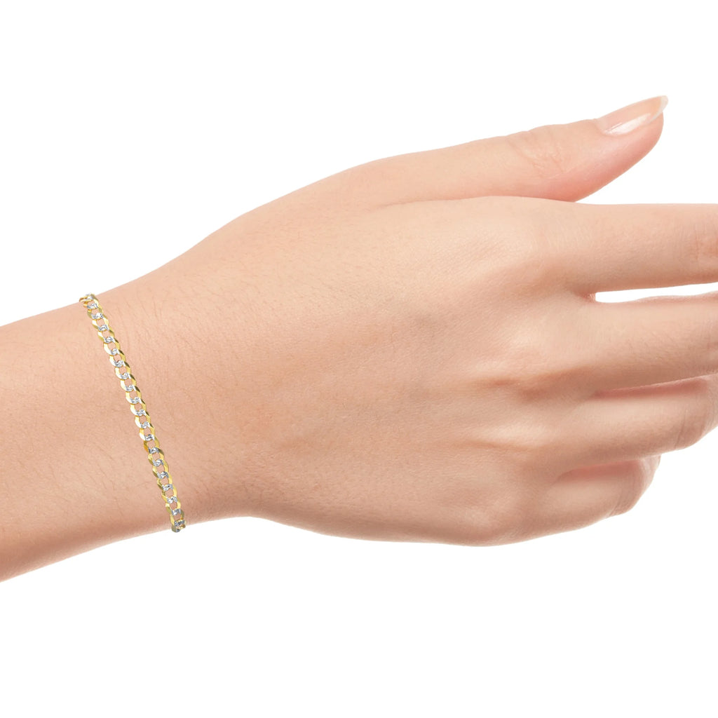 14k Yellow Gold Solid 5mm Cuban Chain Pave Two Tone Bracelet M75471