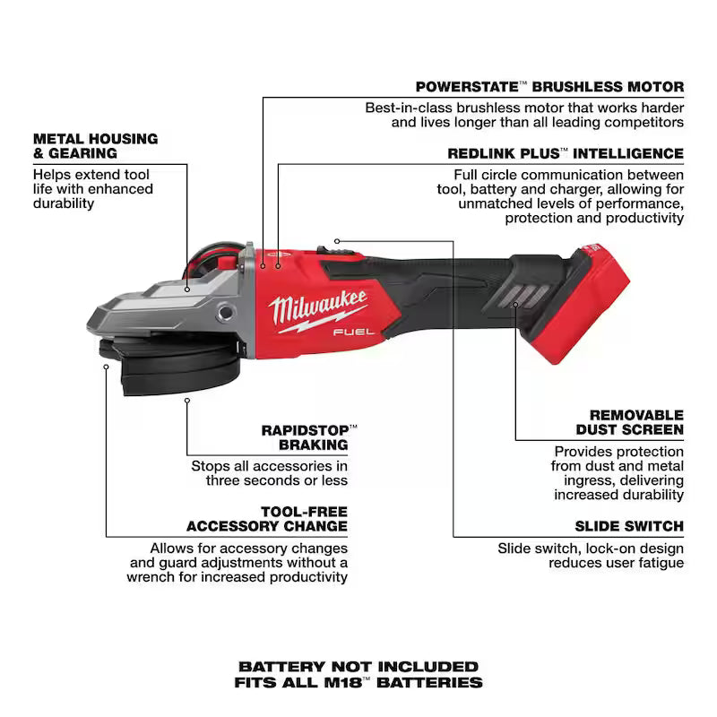 18V Lithium-Ion Brushless Cordless 5 in. Flathead Braking Grinder Y957