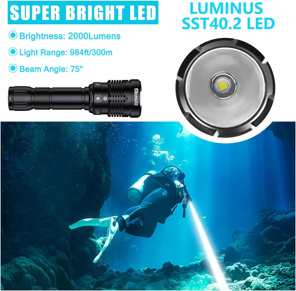 Rechargeable Underwater Dive Flashlight with Battery and Charger T1538