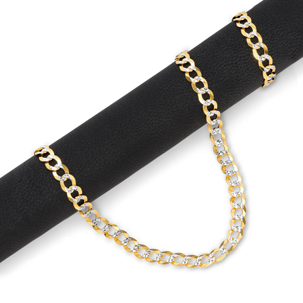 14k Yellow Gold Solid 5mm Cuban Chain Pave Two Tone Bracelet M75471