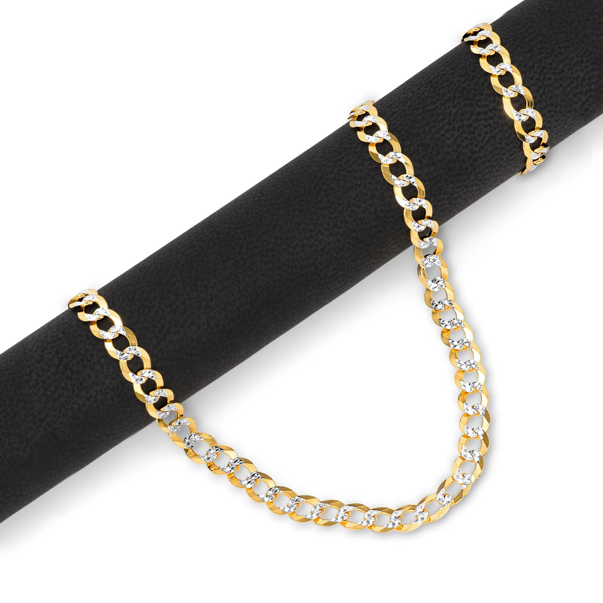 14k Yellow Gold Solid 5mm Cuban Chain Pave Two Tone Bracelet M75471
