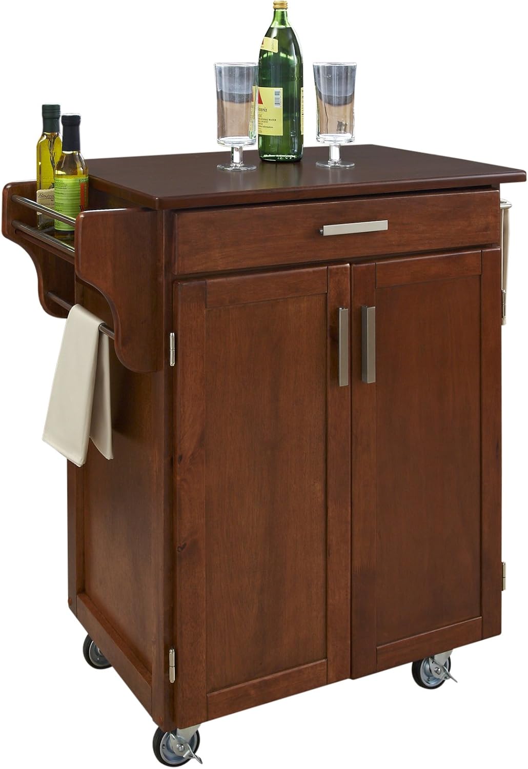 Cherry 2 Door Cabinet Kitchen Cart with Oak Top S210