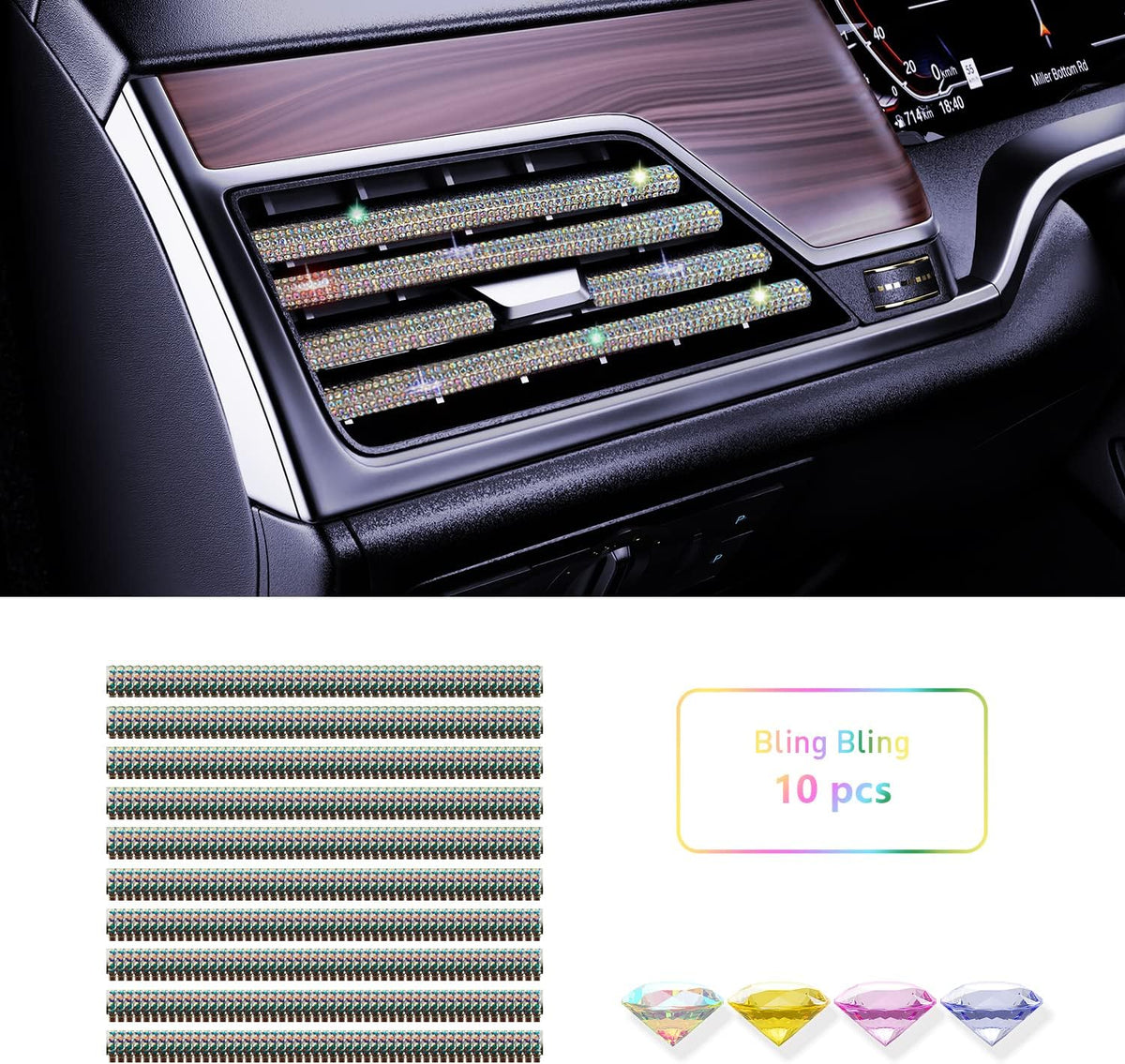 Pink Car Air Vent Decoration Trim Strips, Pack of 10 I878622