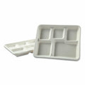 5-Compartment Bagasse Molded Fiber Dinnerware Tray, White, 500/Carton K131