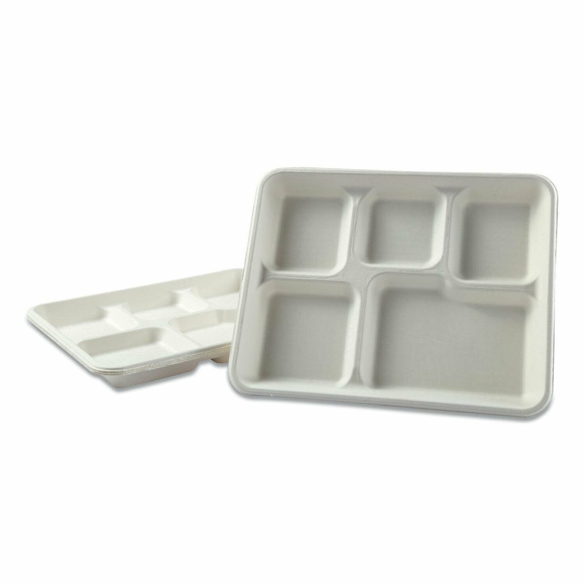 5-Compartment Bagasse Molded Fiber Dinnerware Tray, White, 500/Carton K131