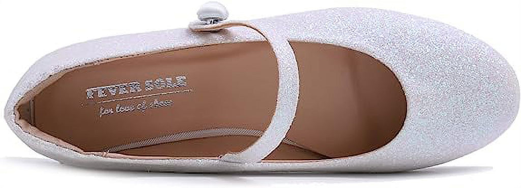 White Glitter Mary Jane Slip On Flats O64466