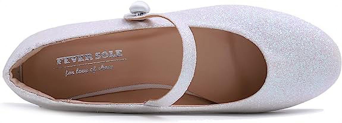 White Glitter Mary Jane Slip On Flats O64466