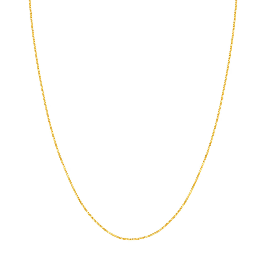 18K Yellow Gold 1.05mm Round Wheat Chain Necklace with Lobster Lock N320526