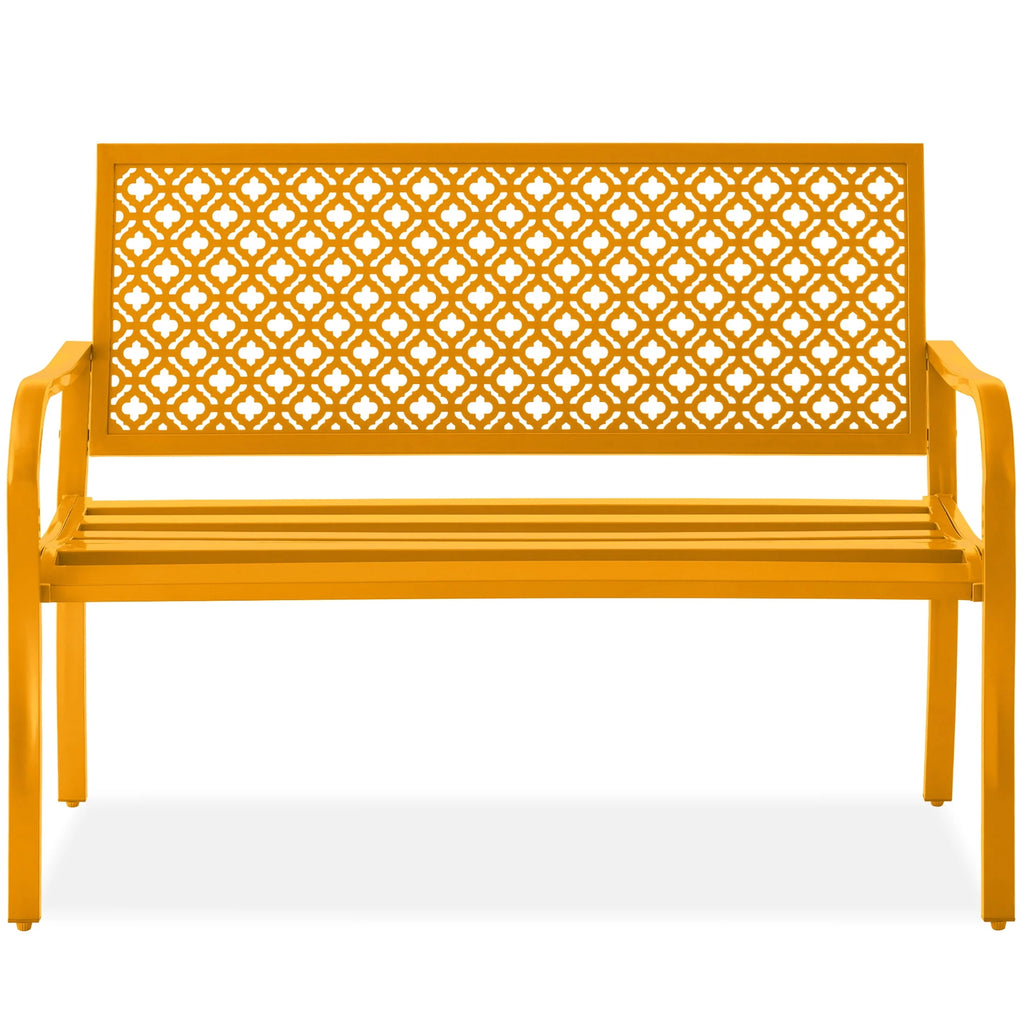 Indoor Outdoor Steel Garden Bench with Geometric Backrest X918