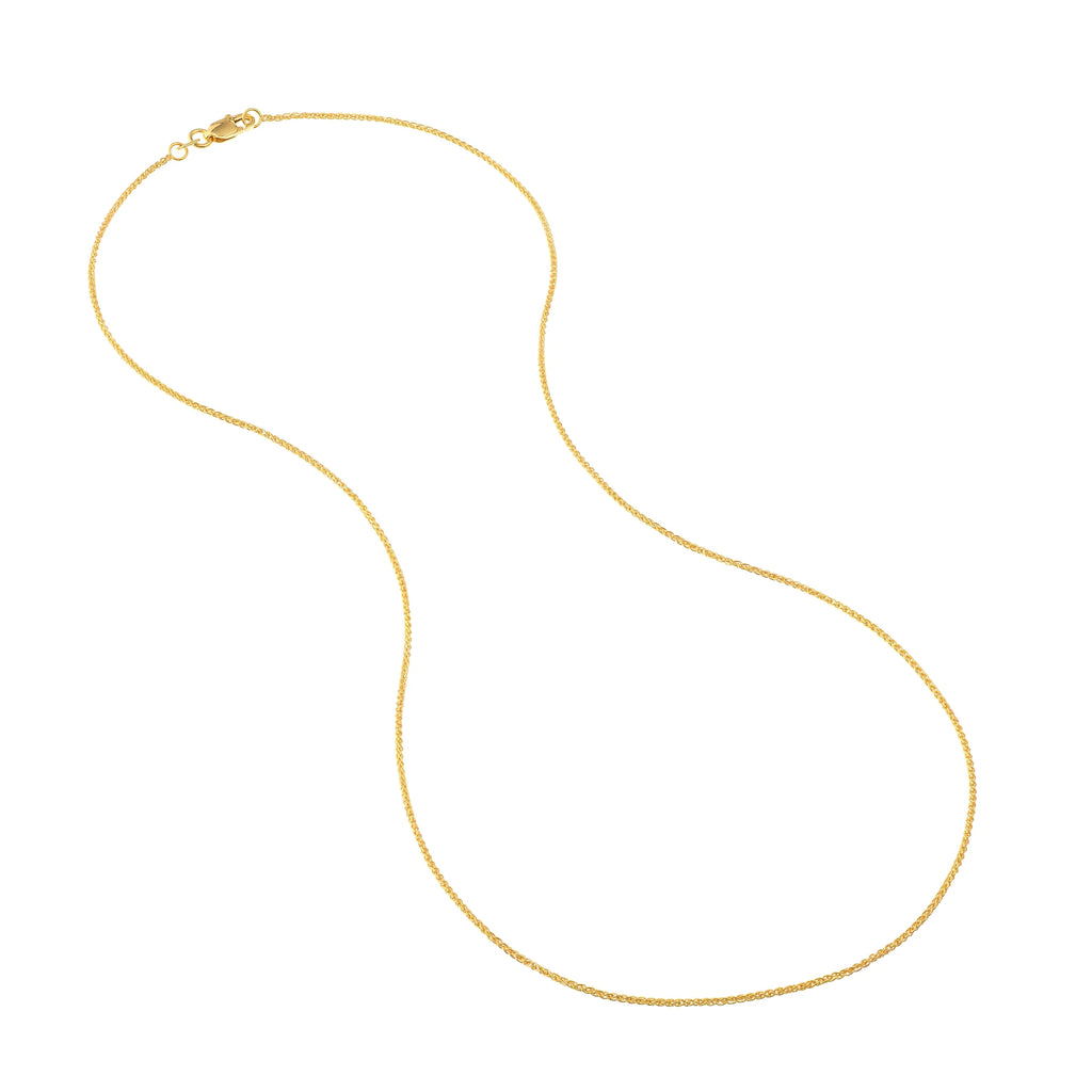 18K Yellow Gold 1.05mm Round Wheat Chain Necklace with Lobster Lock N320526