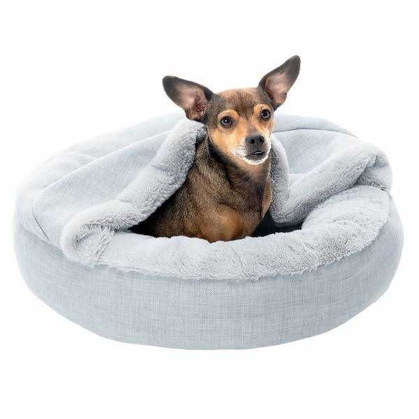 Plush & Performance Linen Hooded Donut Pet Bed Q4349