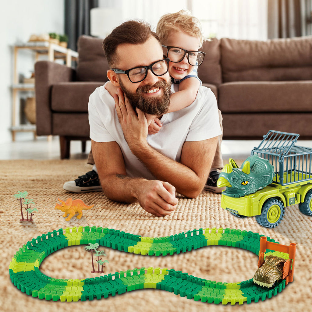 Dinosaur Truck Toys with Flexible Racetrack Cars and Dinosaurs F30252