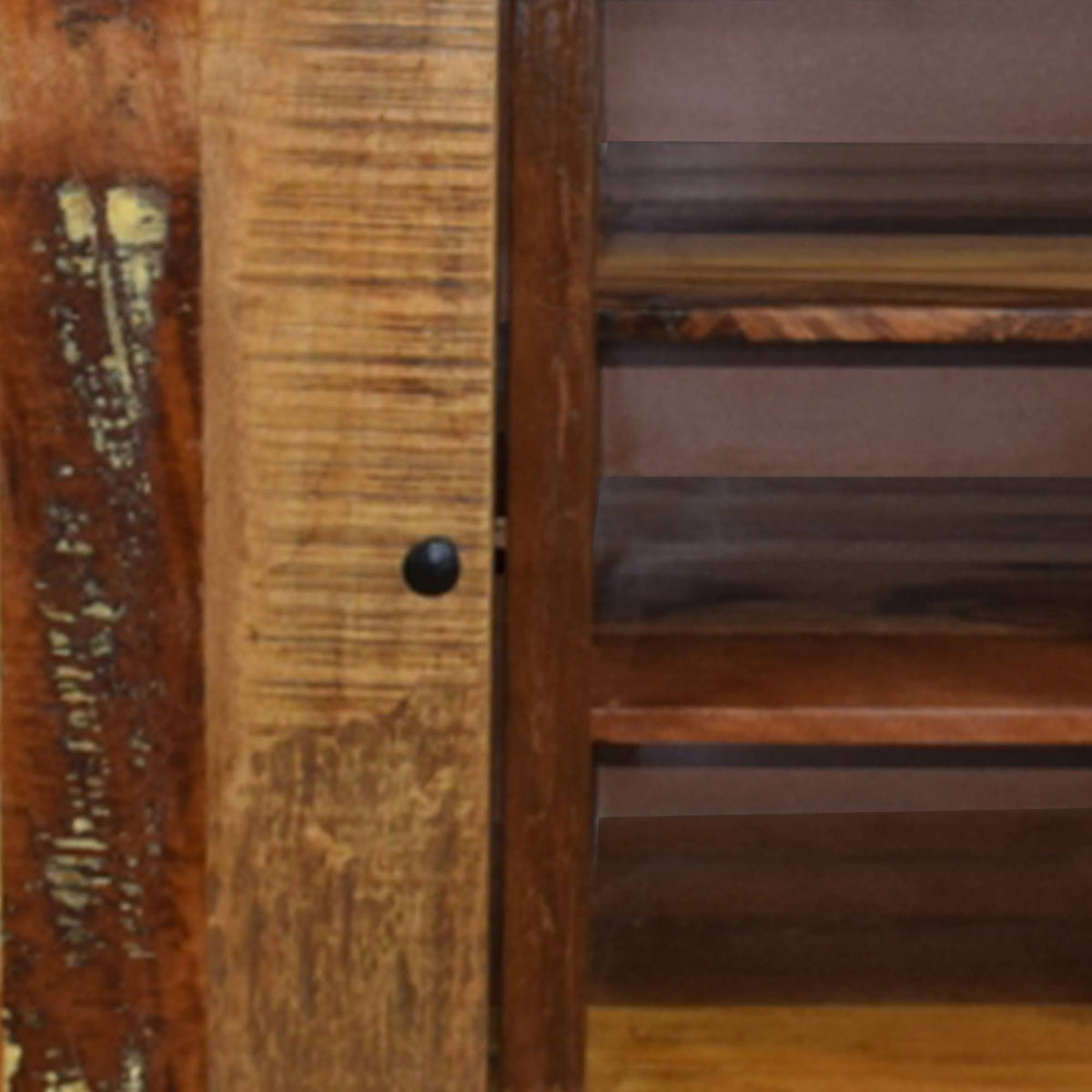 Distressed Brown Wooden Storage Cabinet with Door and 3 Open Shelves Y66769