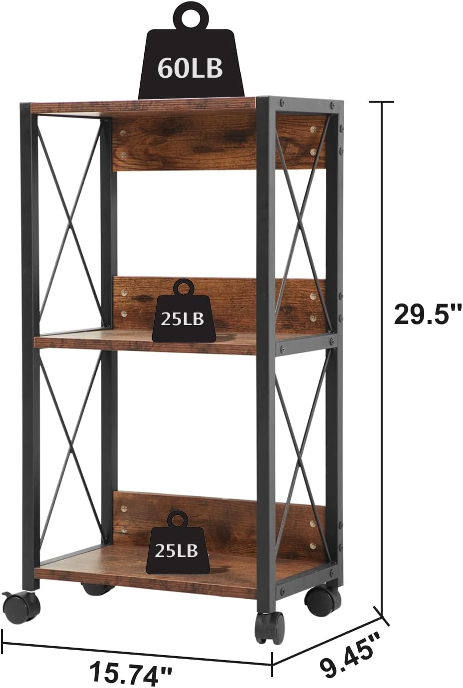 3-Tier Rolling Printer Cart with Storage Z6374