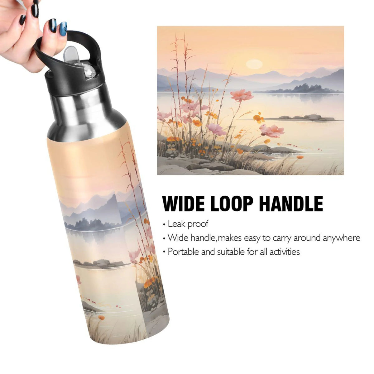 Stainless Steel Insulated Thermos Vacuum Flask Water Bottle with Straw Lid W254
