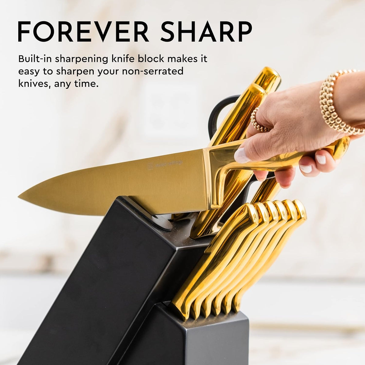 20 Piece Black and Gold Knife Set with Block Self Sharpening O537