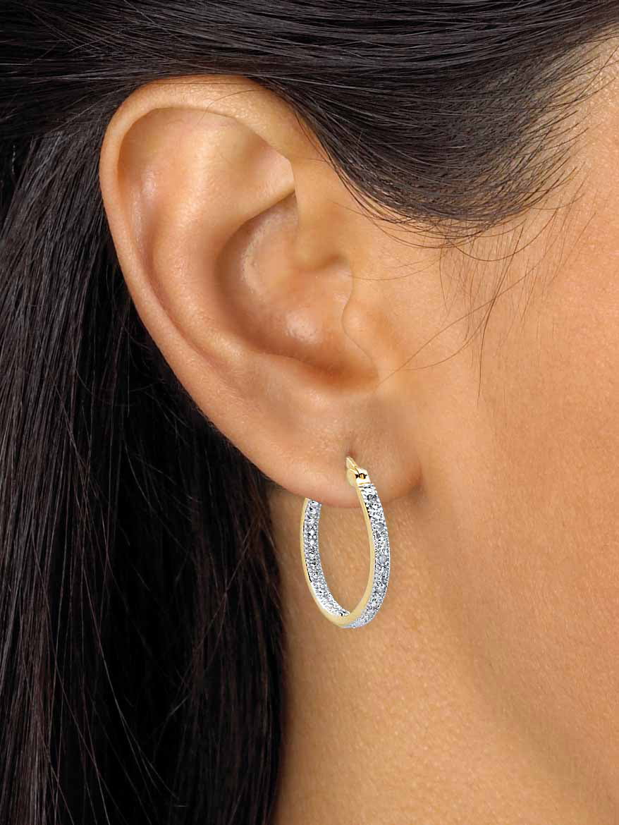 Round Diamond Accent Inside-Out Hoop Earrings 1/10 TCW Gold-Plated 7/8" D369716