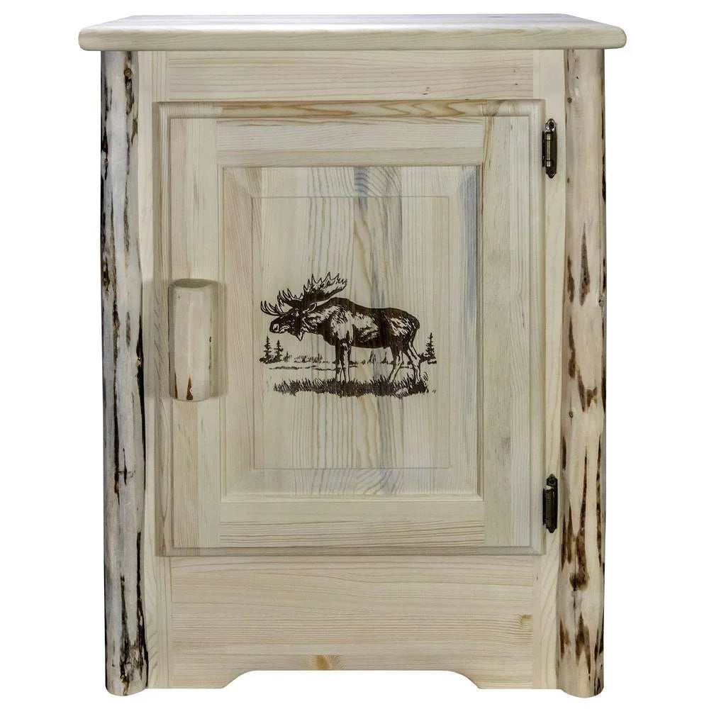 Wood Accent Cabinet with Engraved Moose in Natural Y70889