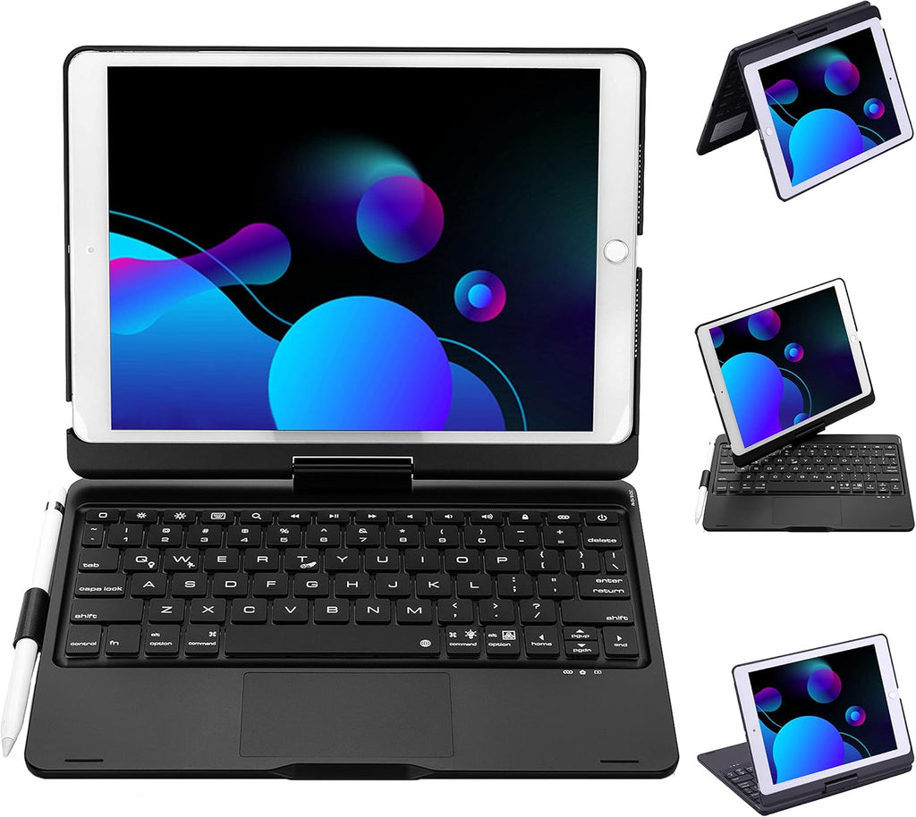 Black Rotatable Color Backlit Keyboard Case for iPad 9th Generation 10.2 inch with Pencil Holder W73705