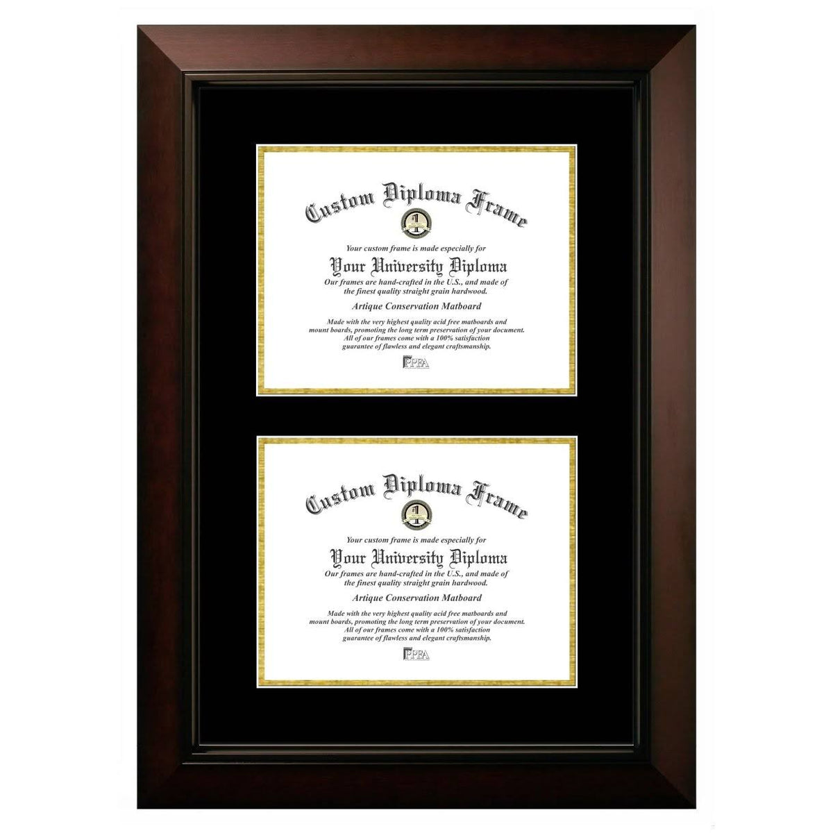 11 x 14 in. Black Certificate Frame with Black & Gold Mats Z6424