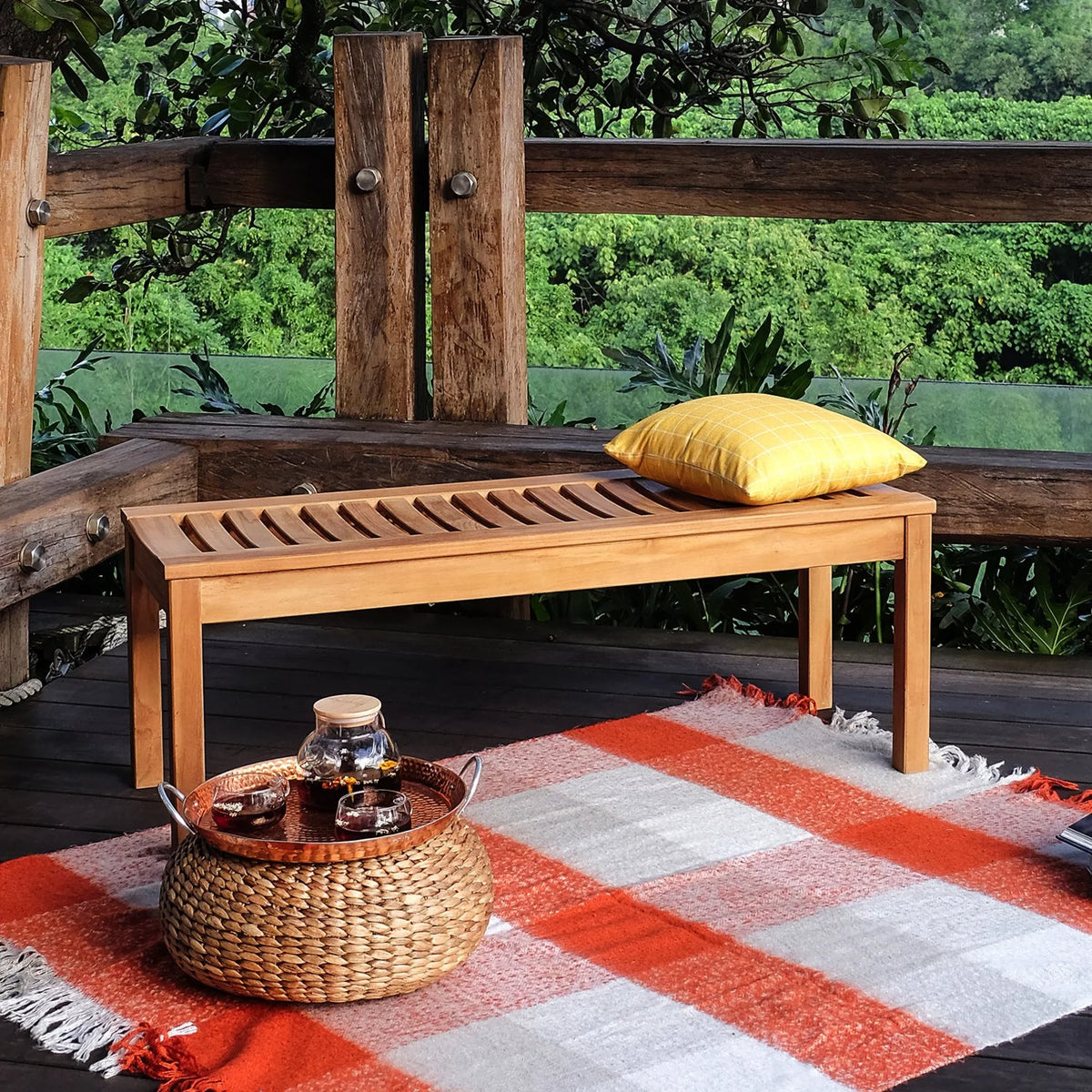 Solid Teak Wood Outdoor Backless Bench I7477