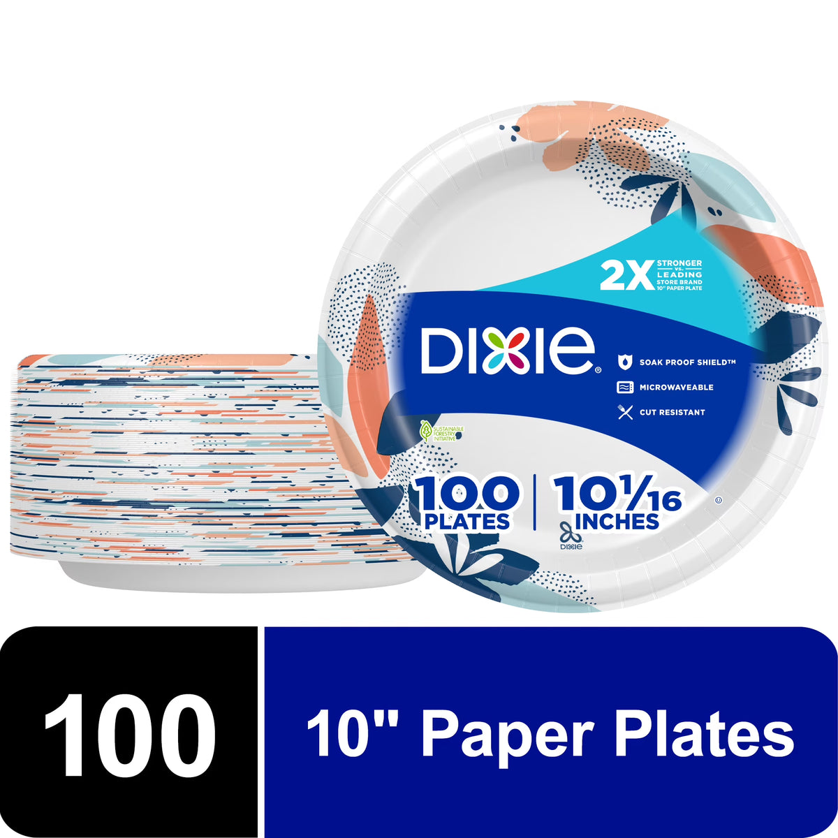 Multicolor 10 in Disposable Paper Plates, 100 Count E55563