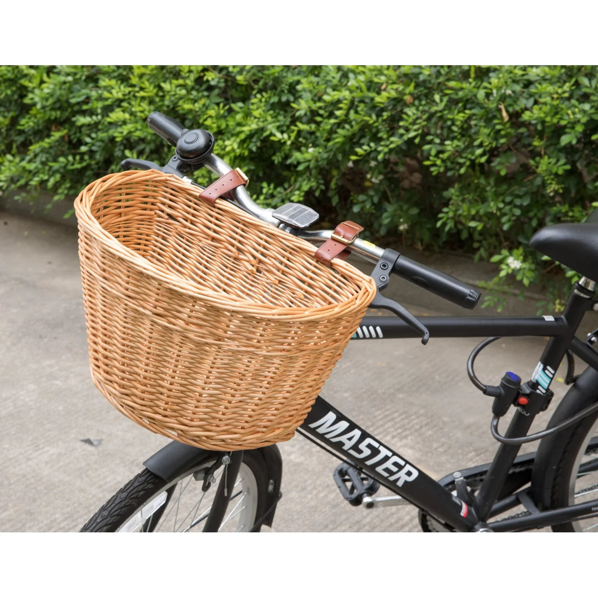 Wicker Front Bike Storage Basket with Faux Leather Straps S9520