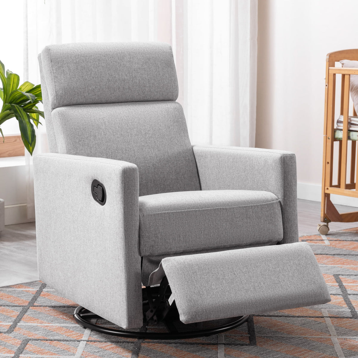 Gray Upholstered Swivel Recliner Chair P67016