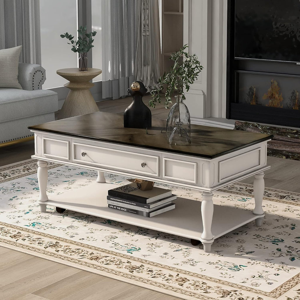 Gray Wood Coffee Table with Drawer and Storage Shelf P497719