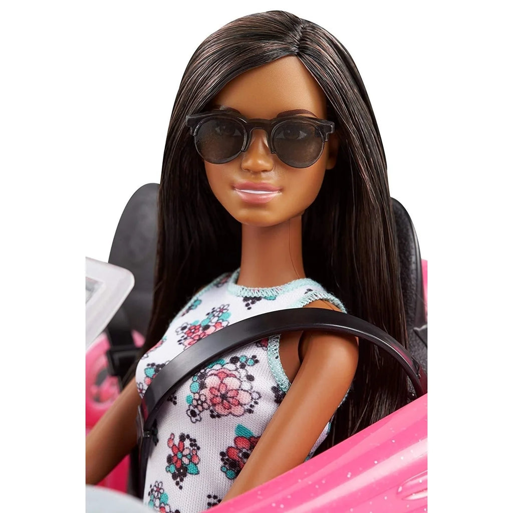 Barbie Doll & Convertible Car Brunette Figure Pink Vehicle E4032