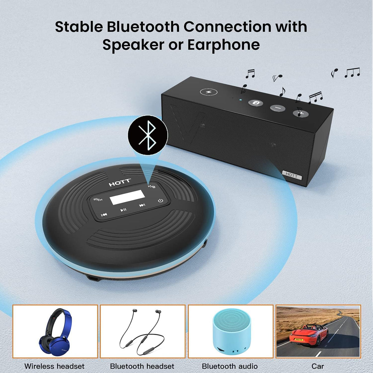 Portable CD Player Rechargeable Bluetooth FM Transmitter E997219