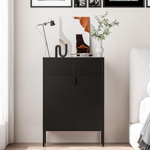 Black 2 Door Metal Storage Cabinet with Adjustable Shelf B2667