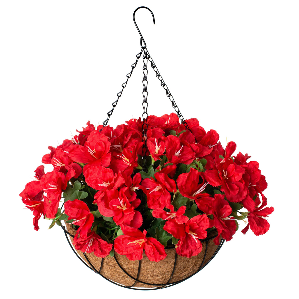 Artificial Flowers Hanging Basket Silk Azalea in Basket (red) H93928