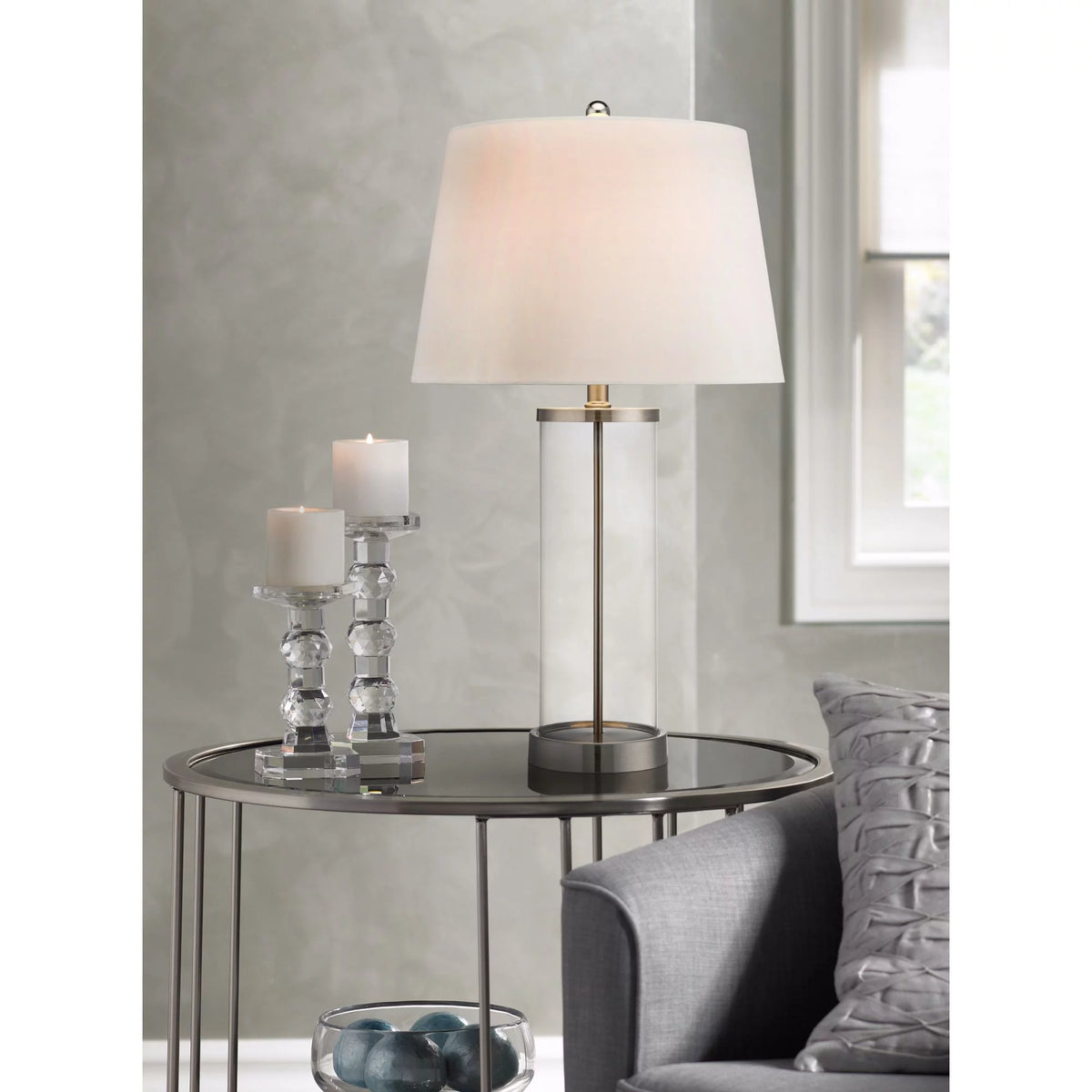 Set of 2 Clear Glass Fillable Steel Table Lamps G717904